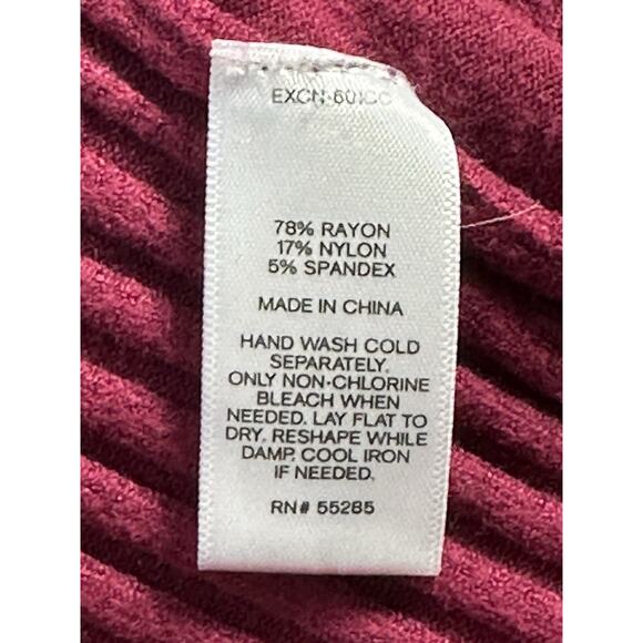 Express Ribbed Zip Front Sweater M Burgundy Stretch Long Sleeve Knit Top - Picture 9 of 13